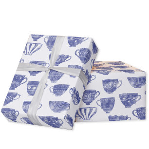 Antike Vintage Blaue Teetasse Aquarell Geschenkpapier