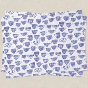 Antike Vintage Blaue Teetasse Aquarell Seidenpapier