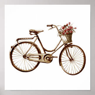 Antike Vintage Fahrradkörbe Blume Rose drucken Poster
