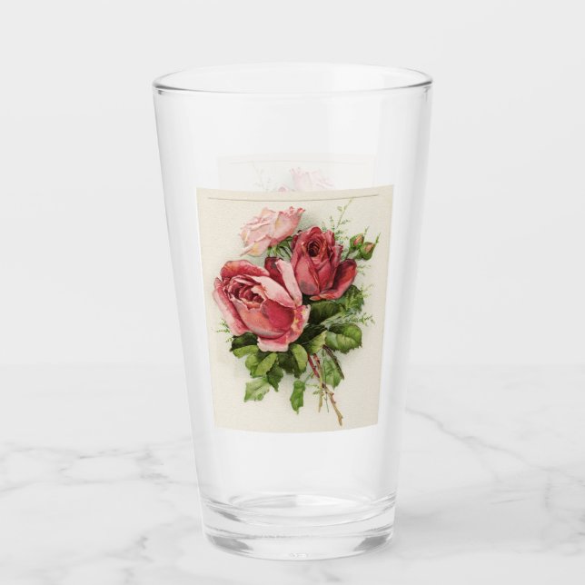 Antike Vintage florale Rose Glas (Vorderseite)