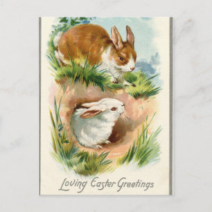 Antike Vintage Frohe Ostern gezeichnete Hasen Feiertagspostkarte