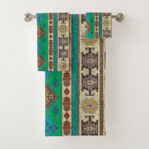Antike Vintage Grün Blaue Kilim Türkische Badhandtuch Set