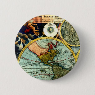 Antike Vintage Karte Weltkugel Historische Kunst Button