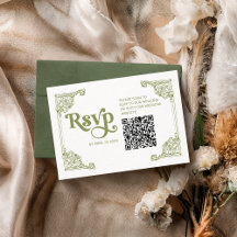 Antike Vintage-Olivgrün-Rahmen-Hochzeit mit QR