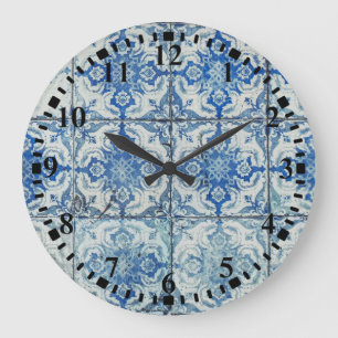 Antike vintage portugiesische Fliesenmuster - Azul Große Wanduhr