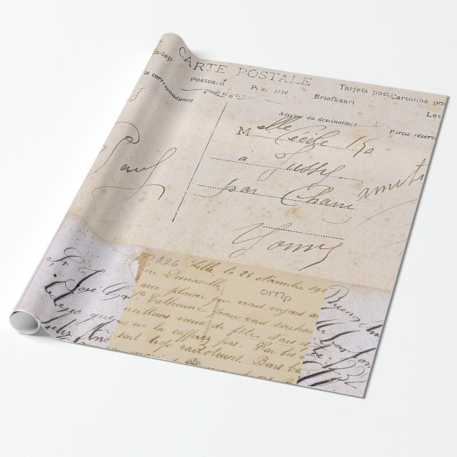 Antike Vintage Postkarten-Handschrift Geschenkpapier (Ungerollt)