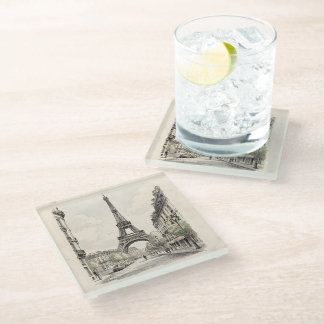 Antike Vintage-Reiseillustration von Paris Glasuntersetzer