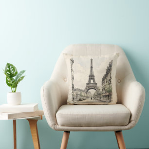 Antike Vintage-Reiseillustration von Paris Kissen