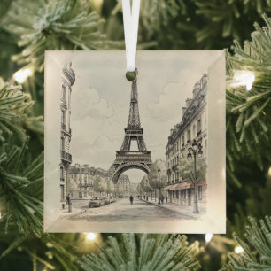 Antike Vintage-Reiseillustration von Paris Ornament Aus Glas