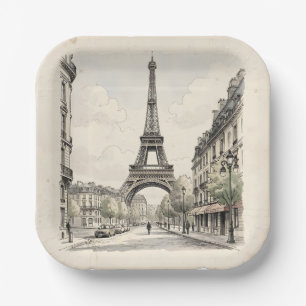 Antike Vintage-Reiseillustration von Paris Pappteller