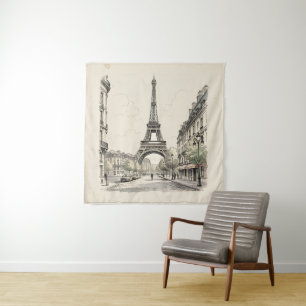 Antike Vintage-Reiseillustration von Paris Wandteppich
