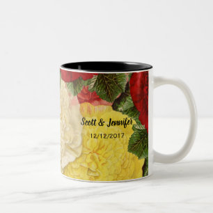 Antike Vintage rote weiße rosa gelbe Rosen Zweifarbige Tasse
