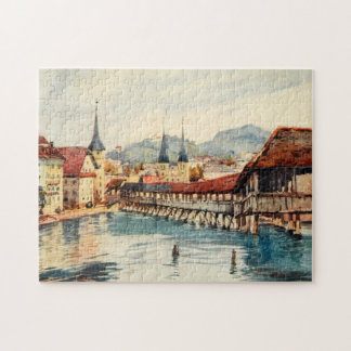 Antike Vintage-Schweiz Luzern Kapellbrücke Puzzle