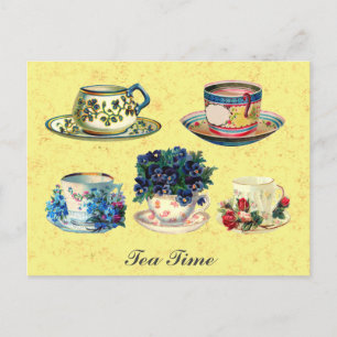 Antike Vintage-Teetasse Teezeit Postkarte