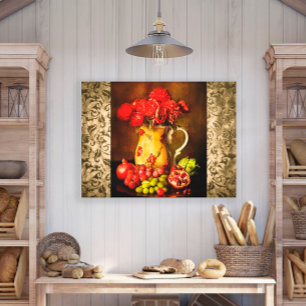 Antike Vintage Vase Frucht Blume Leinwanddruck