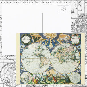 Antike Vintage-Weltkarte, 1666 von Pieter Goos Postkarte