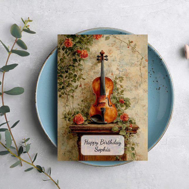Antike Violine mit Rosen Karte (Von Creator hochgeladen)