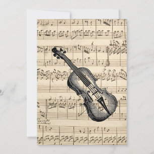 Antike Violine und Notenblatt-Flat-Einladung Einladung