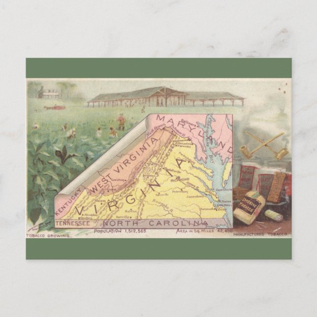 Antike Virginia-Karte Postkarte (Vorderseite)