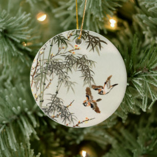 Antike Vögel Asiatischer Garten Bambus Spatzen Keramik Ornament