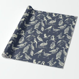 Antike Vögel Illustrationen Gravuren Cream Navy Geschenkpapier