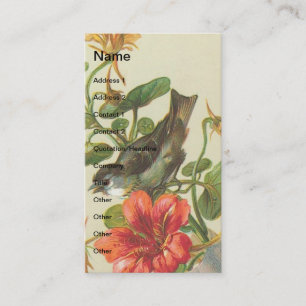 Antike Vogel- und Kapuzinerkresseblumen Visitenkarte