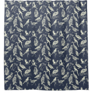 Antike Vogelbilder Gravuren Cream Navy Duschvorhang