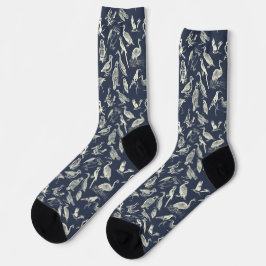 Antike Vogelillustrationen Gravuren Creme Marinebl Socken