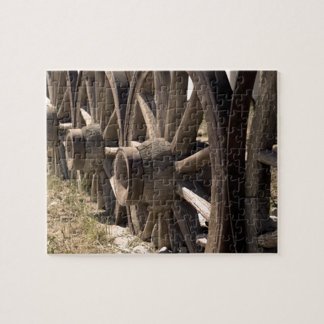 Antike Wagenräder aus Holz Puzzle (Horizontal)