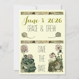 Antike Wald-Sage Hochzeitseinladungskarte zur Vora Save The Date