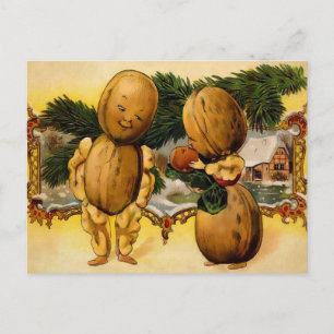 Antike Walnuss-Familien-Weihnachtskarte Postkarte