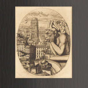 Antike Wasserspeierfigur überblickt Stadt Poster