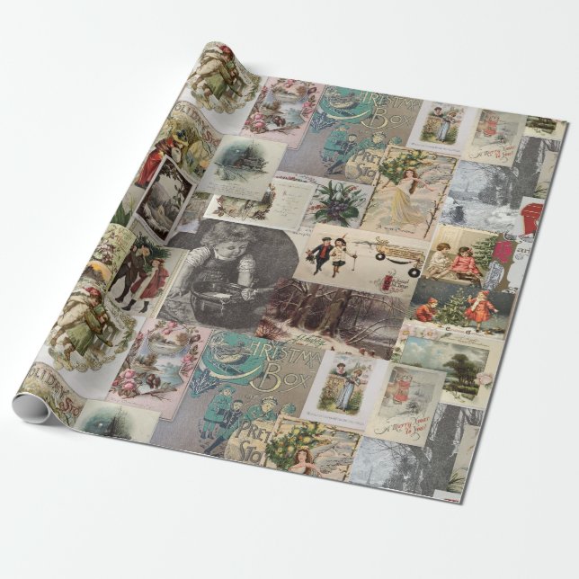 Antike Weihnachts-Ephemera-Collage Decoupage Geschenkpapier (Ungerollt)