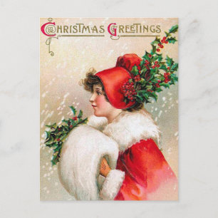 Antike Weihnachts-Holly-Lady-Postkarte Feiertagspostkarte