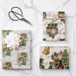 Antike Weihnachtsengel Glocken Santa Kinder Geschenkpapier Set