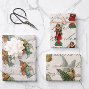 Antike Weihnachtsengel Notenblatt Schrift Geschenkpapier Set