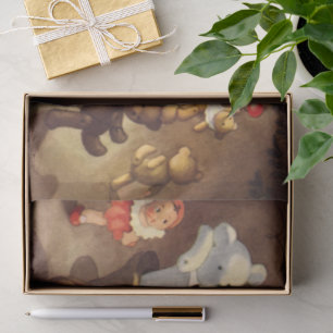 Antike Weihnachtsfiguren, tanzende Puppen, Teddybä Seidenpapier