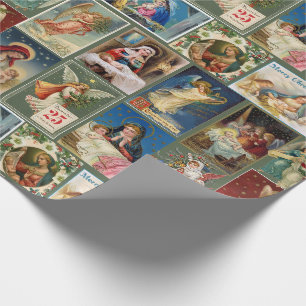 Antike Weihnachtskarten Baby Jesus Engel Krippe Geschenkpapier