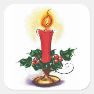 Antike Weihnachtskerze in Stechpalme Quadratischer Aufkleber