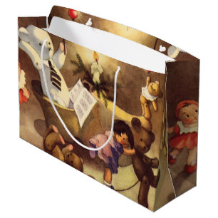 Antike Weihnachtsspielzeuge, tanzende Puppen, Tedd Große Geschenktüte