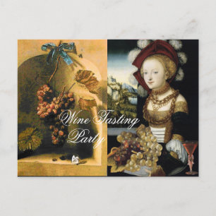 ANTIKE WEINBERG-TRAUBEN UND WEIN-PROBIEREN-PARTY EINLADUNGSPOSTKARTE