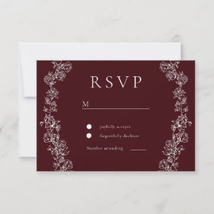 Antike Weiße Blumen Tief Burgunderrot Hochzeit RSVP Karte
