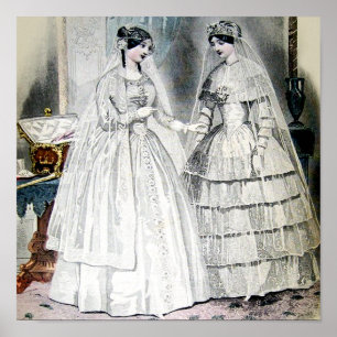 Antike weiße Hochzeitskleider Poster