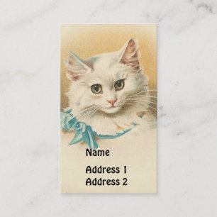 Antike Weiße Katze Visitenkarte