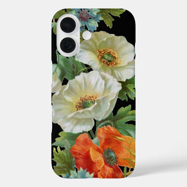Antike Weiße Orange Mohnblumen Florale Kunst Case-Mate iPhone Hülle (Rückseite)