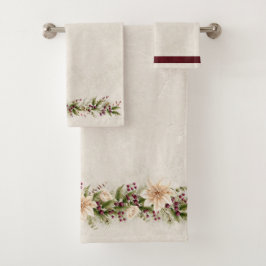 Antike weiße Poinsettia mit weihnachtlicher Vegeta Badhandtuch Set