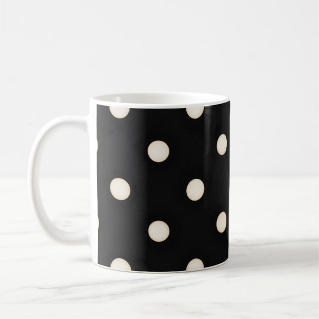 Antike weiße Polka Punkte auf schwarz Kaffeetasse (Links)