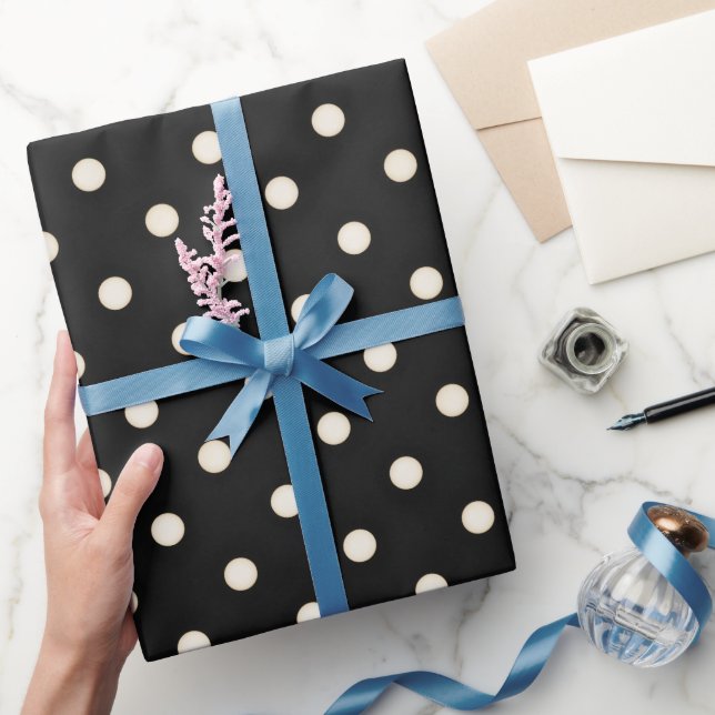 Antike weiße Punkte auf schwarz Geschenkpapier (Schenken)