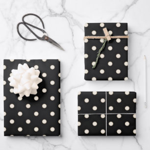 Antike weiße Punkte auf schwarz Geschenkpapier Set