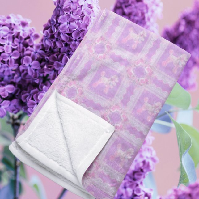Antike Weiße Rosa Flieder Spitze Pudel Patchwork Fleecedecke (Comfy cozy fleece blanket)
